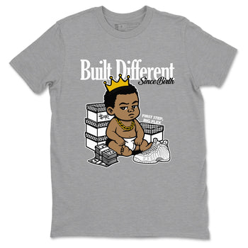 Built Different Since Birth sneaker match t-shirt styled to complete your fit with the Air Foamposite One Triple White sneakers, shown in Heather Grey 2.
