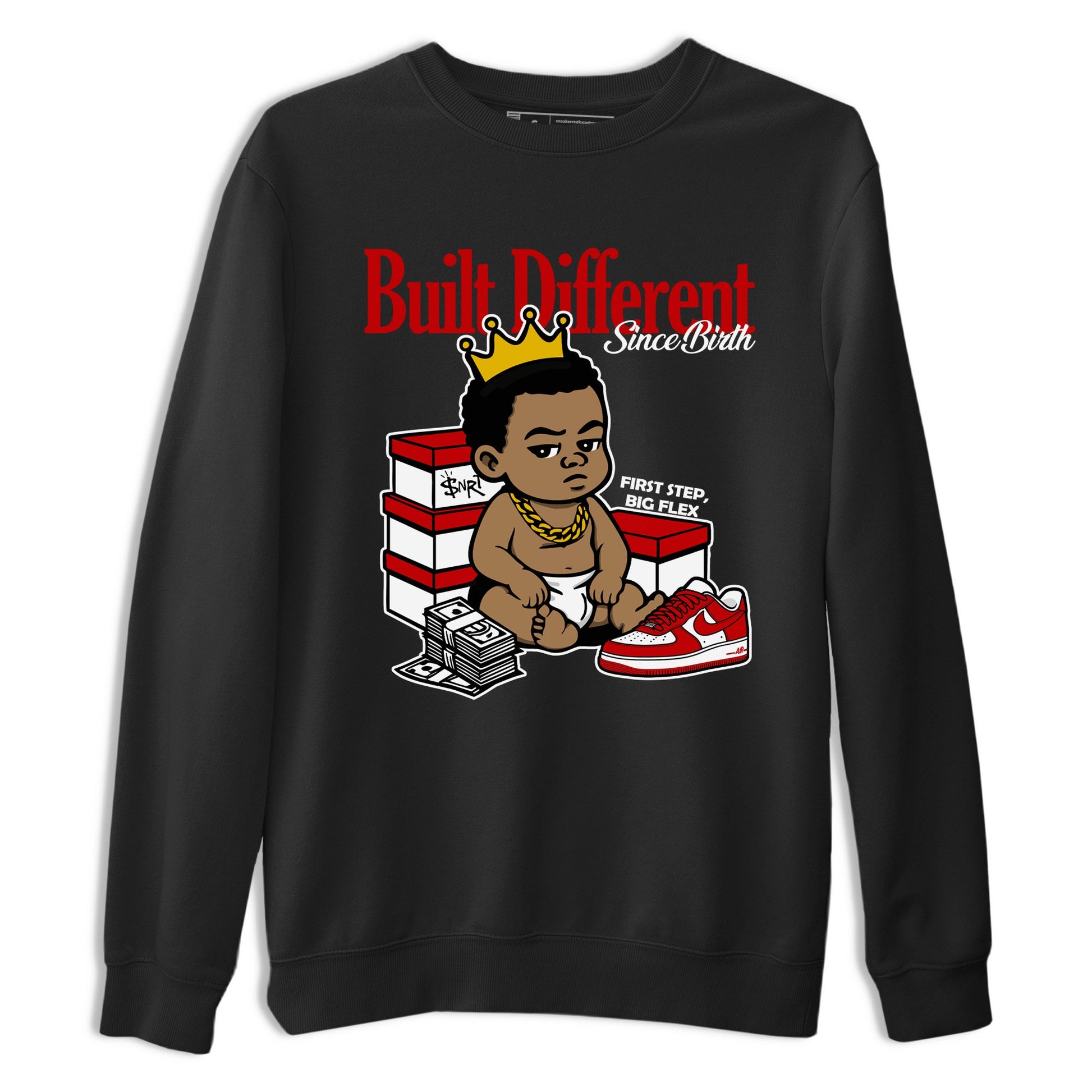 Built Different Since Birth sneaker match t-shirt styled to complete your fit with the Air Force 1 University Red sneakers, shown in Black 2.