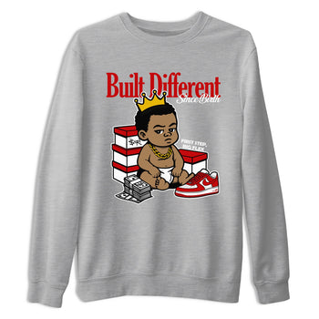 Built Different Since Birth sneaker match t-shirt styled to complete your fit with the Air Force 1 University Red sneakers, shown in Heather Grey 2.