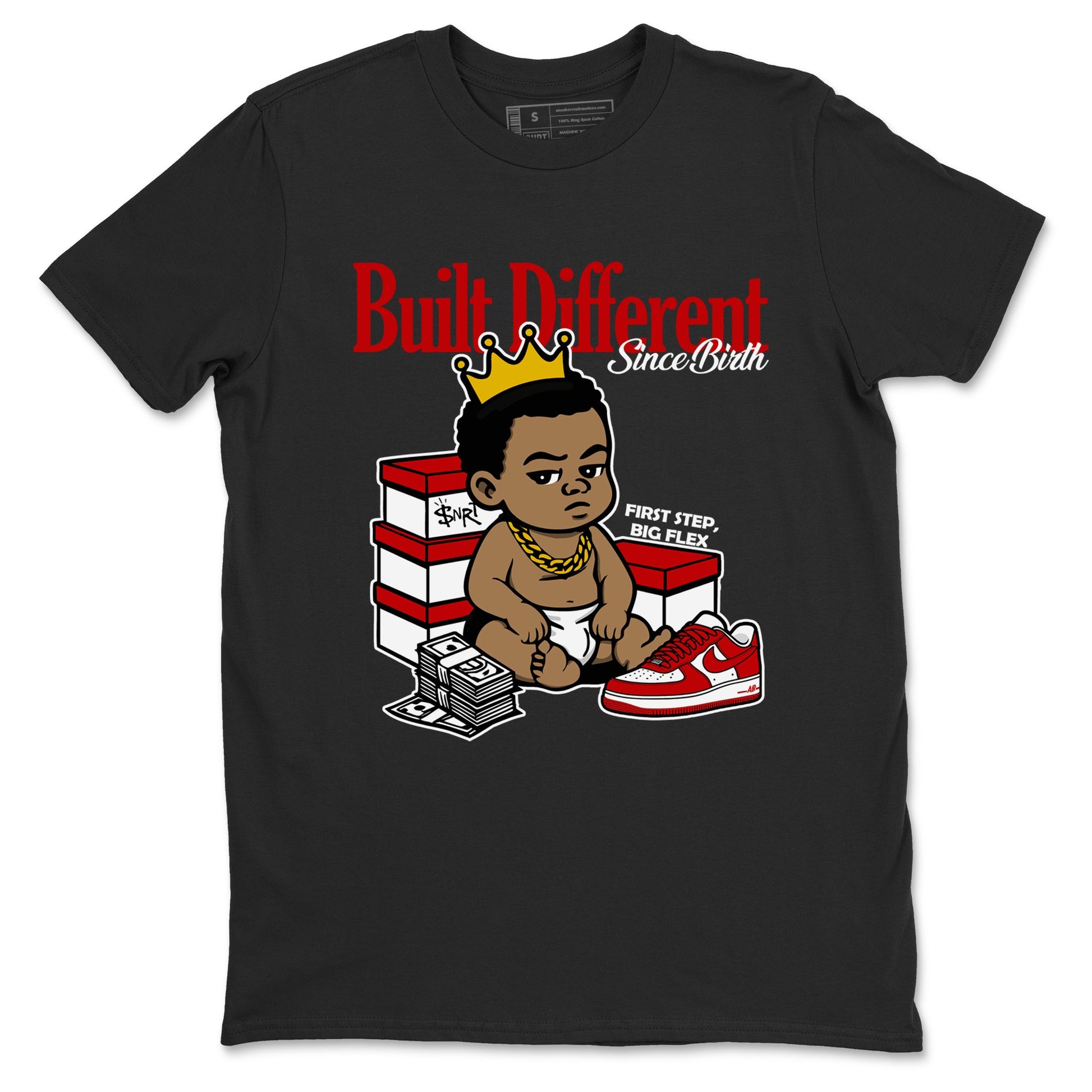Built Different Since Birth sneaker match t-shirt styled to complete your fit with the Air Force 1 University Red sneakers, shown in Black 2.