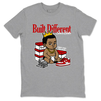Built Different Since Birth sneaker match t-shirt styled to complete your fit with the Air Force 1 University Red sneakers, shown in Heather Grey 2.