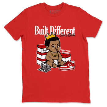 Built Different Since Birth sneaker match t-shirt styled to complete your fit with the Air Force 1 University Red sneakers, shown in Red 2.