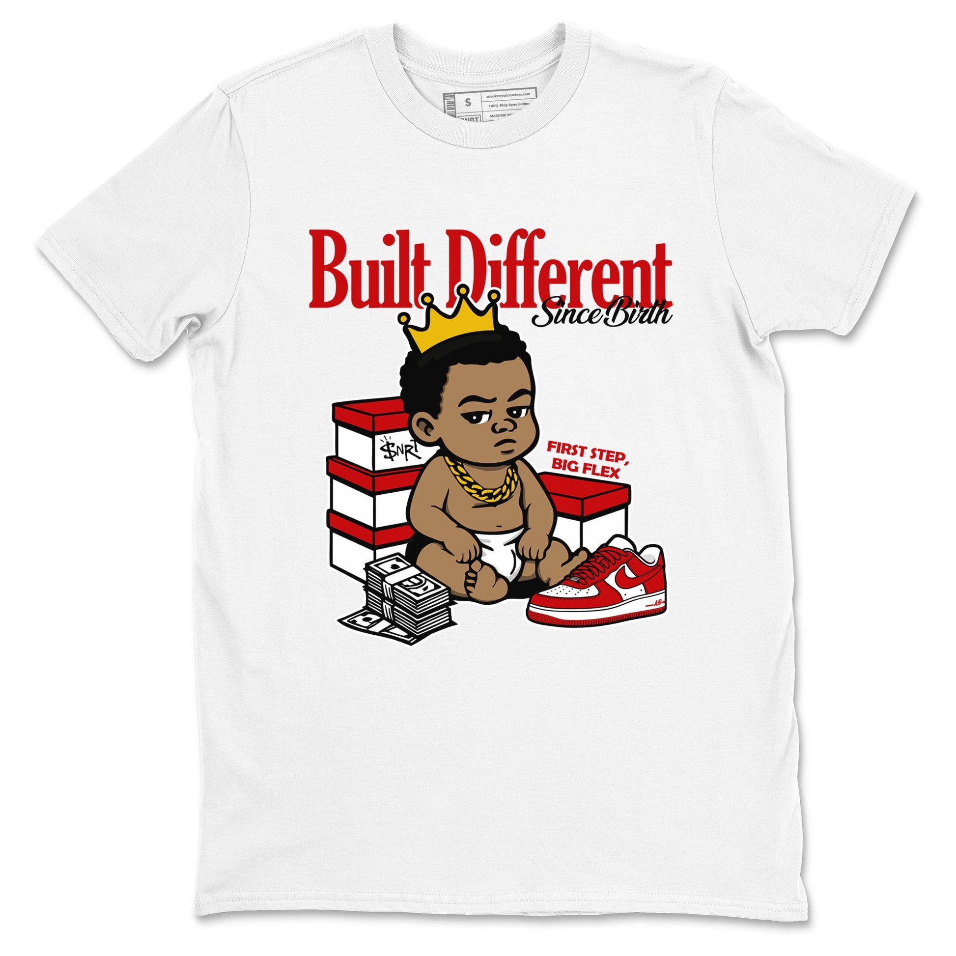 Built Different Since Birth sneaker match t-shirt styled to complete your fit with the Air Force 1 University Red sneakers, shown in White 2.
