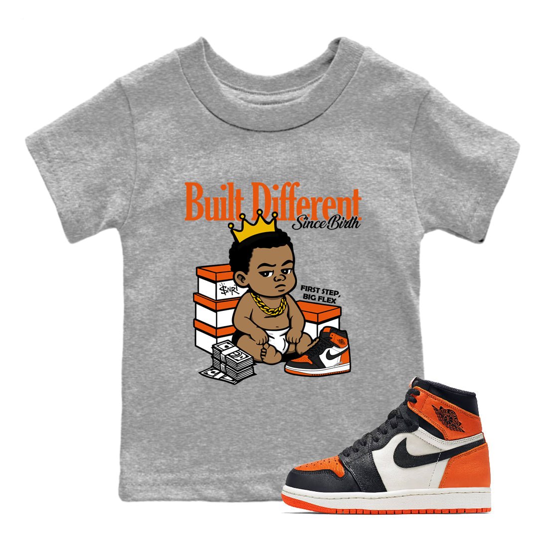 Sneaker match tees – Sneaker Tees To Match Air Jordan 1 Shattered Backboard Shoes – Built Different Since Birth Kids T-Shirt Heather Grey 1