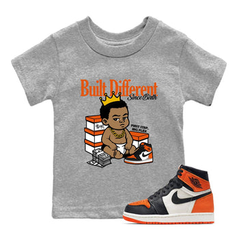 Sneaker match tees – Sneaker Tees To Match Air Jordan 1 Shattered Backboard Shoes – Built Different Since Birth Kids T-Shirt Heather Grey 1