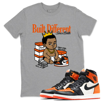 Sneaker match tees – Sneaker Tees To Match Air Jordan 1 Shattered Backboard Shoes – Built Different Since Birth Tee Heather Grey 1