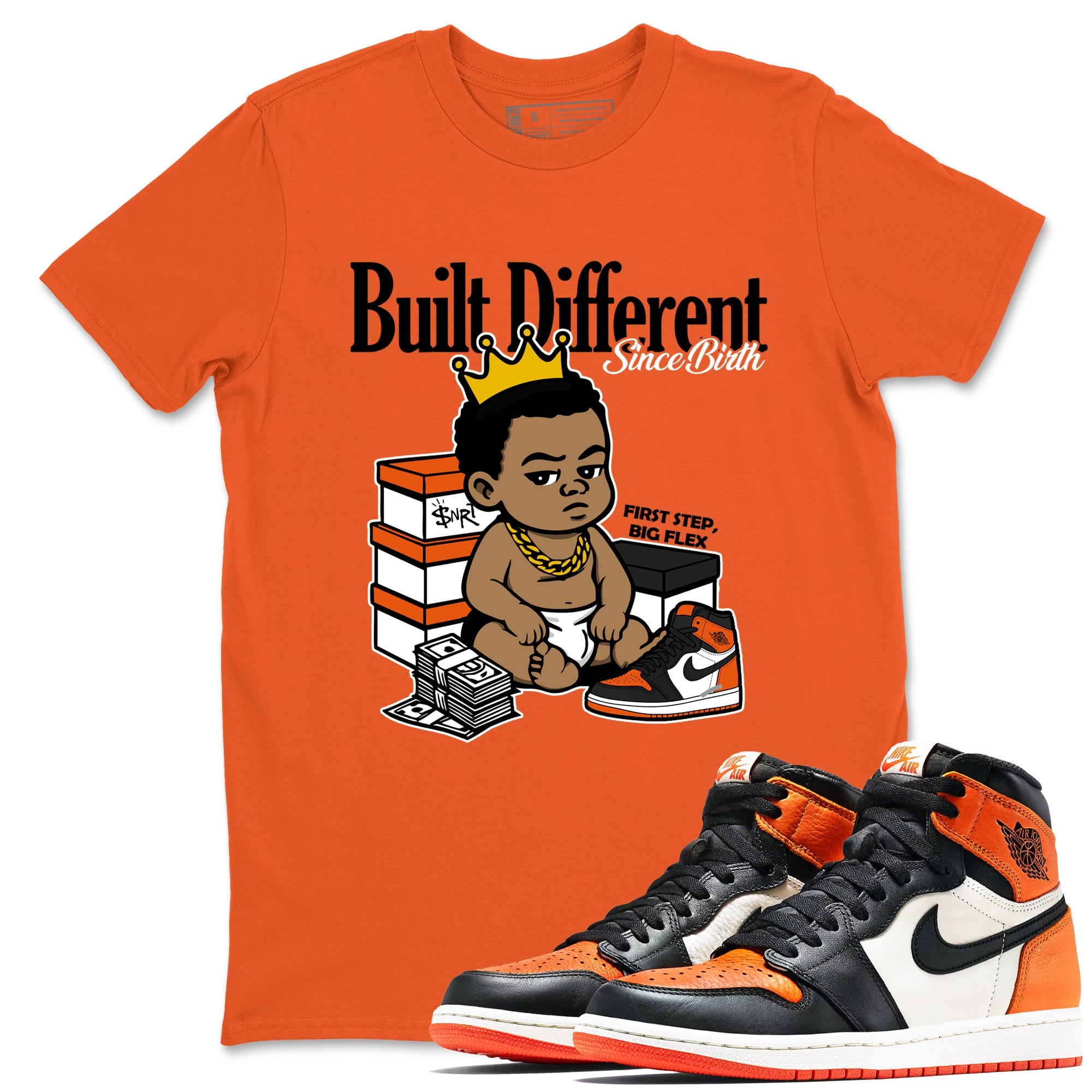 Sneaker match tees – Sneaker Tees To Match Air Jordan 1 Shattered Backboard Shoes – Built Different Since Birth Tee Orange 1