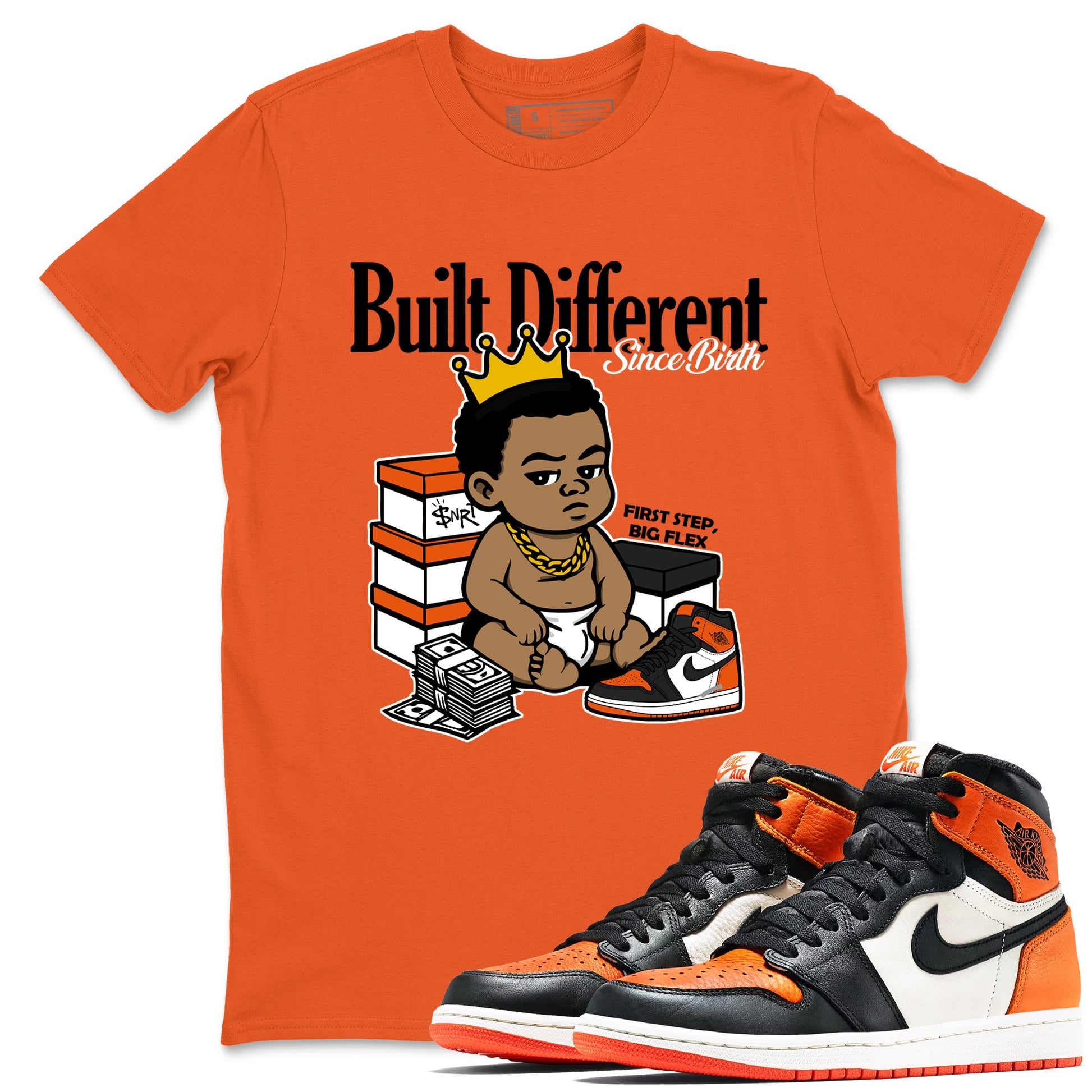 Sneaker match tees – Sneaker Tees To Match Air Jordan 1 Shattered Backboard Shoes – Built Different Since Birth Tee Orange 1