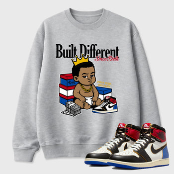 Sneaker match tees – Sneaker Tees To Match Air Jordan 1 Union x Fragment Shoes – Built Different Since Birth Tee Heather Grey 1