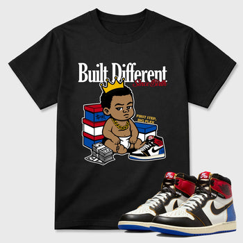 Sneaker match tees – Sneaker Tees To Match Air Jordan 1 Union x Fragment Shoes – Built Different Since Birth Tee Black 1