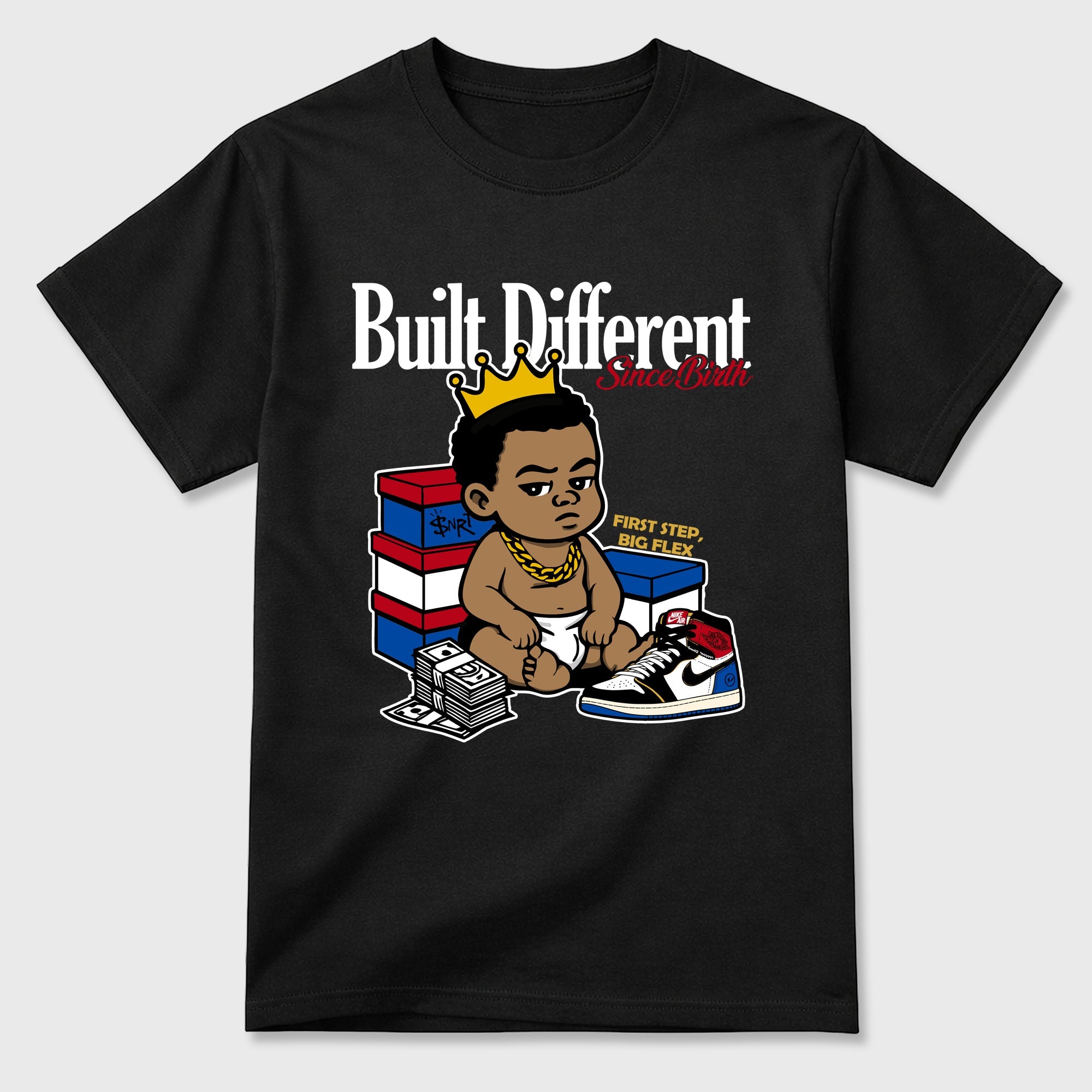 Sneaker match tees – Sneaker Tees To Match Air Jordan 1 Union x Fragment Shoes – Built Different Since Birth Tee Black 2