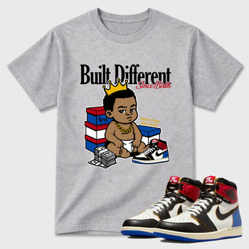 Sneaker match tees – Sneaker Tees To Match Air Jordan 1 Union x Fragment Shoes – Built Different Since Birth Tee Heather Grey 1