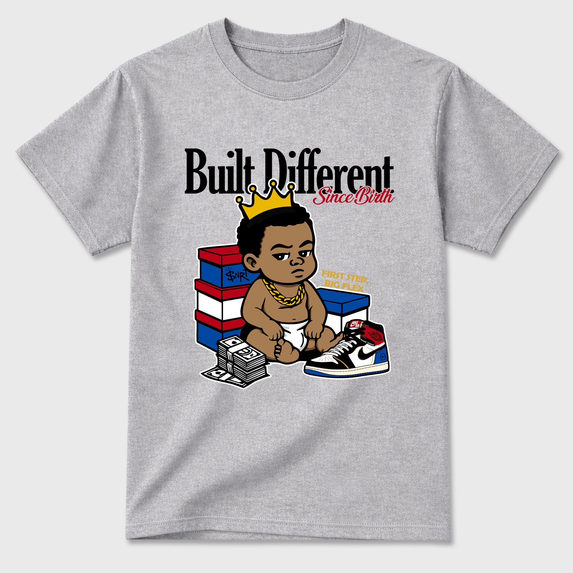 Sneaker match tees – Sneaker Tees To Match Air Jordan 1 Union x Fragment Shoes – Built Different Since Birth Tee Heather Grey 2