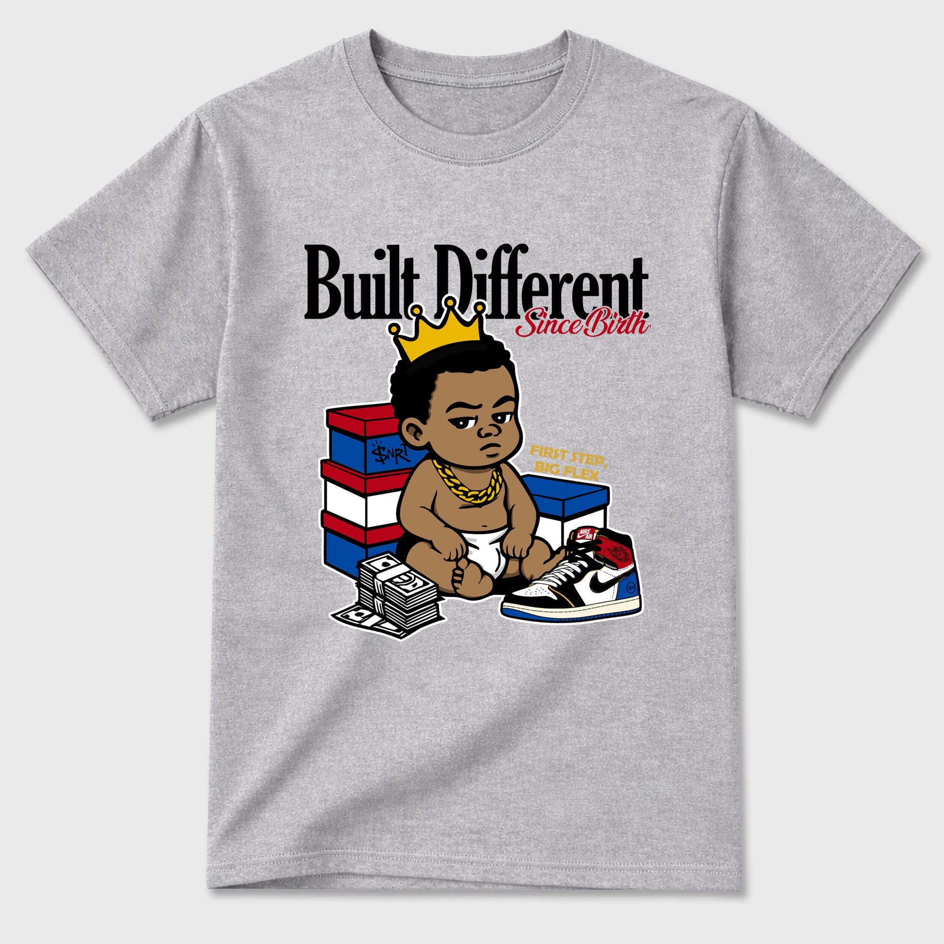 Sneaker match tees – Sneaker Tees To Match Air Jordan 1 Union x Fragment Shoes – Built Different Since Birth Tee Heather Grey 2