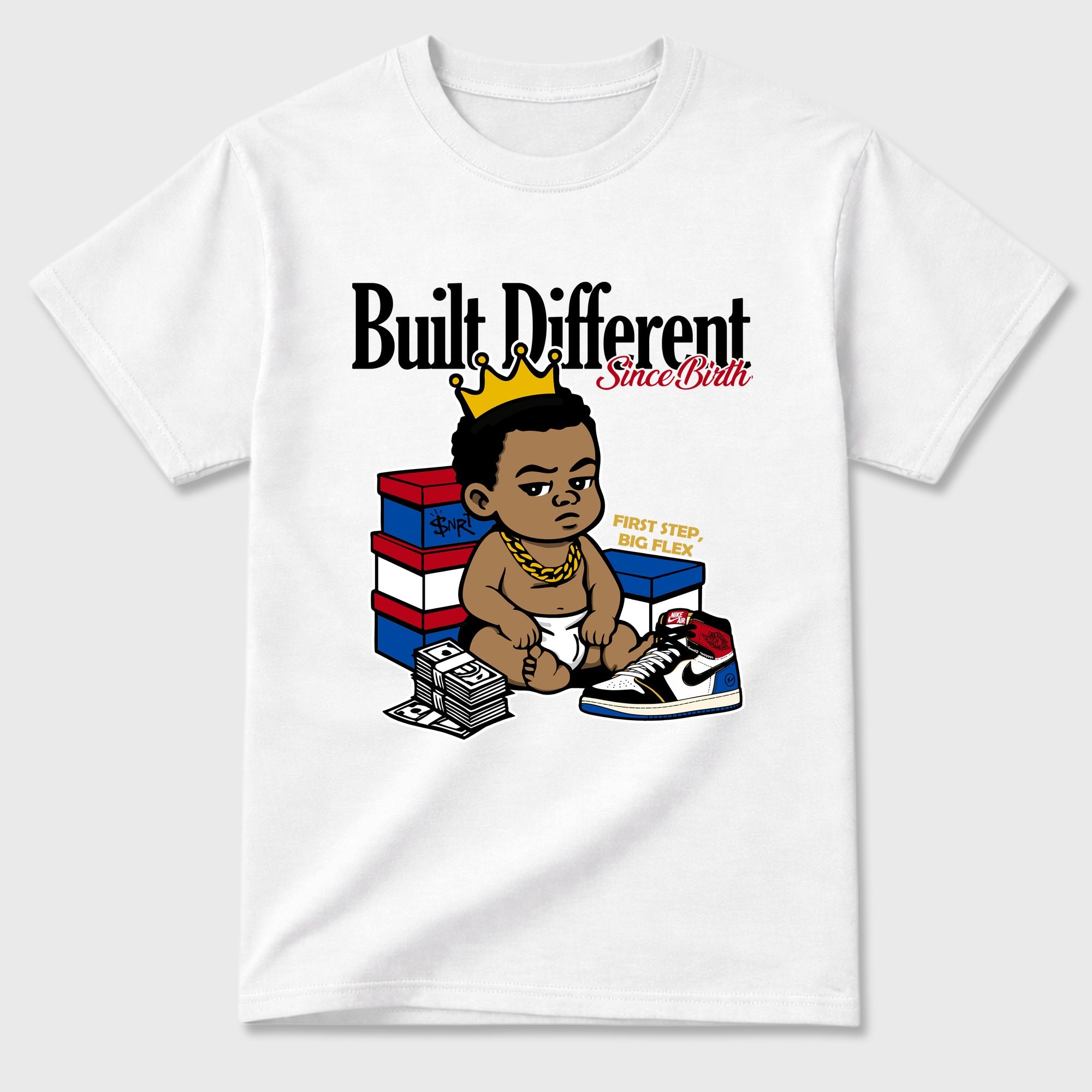 Sneaker match tees – Sneaker Tees To Match Air Jordan 1 Union x Fragment Shoes – Built Different Since Birth Tee White 2