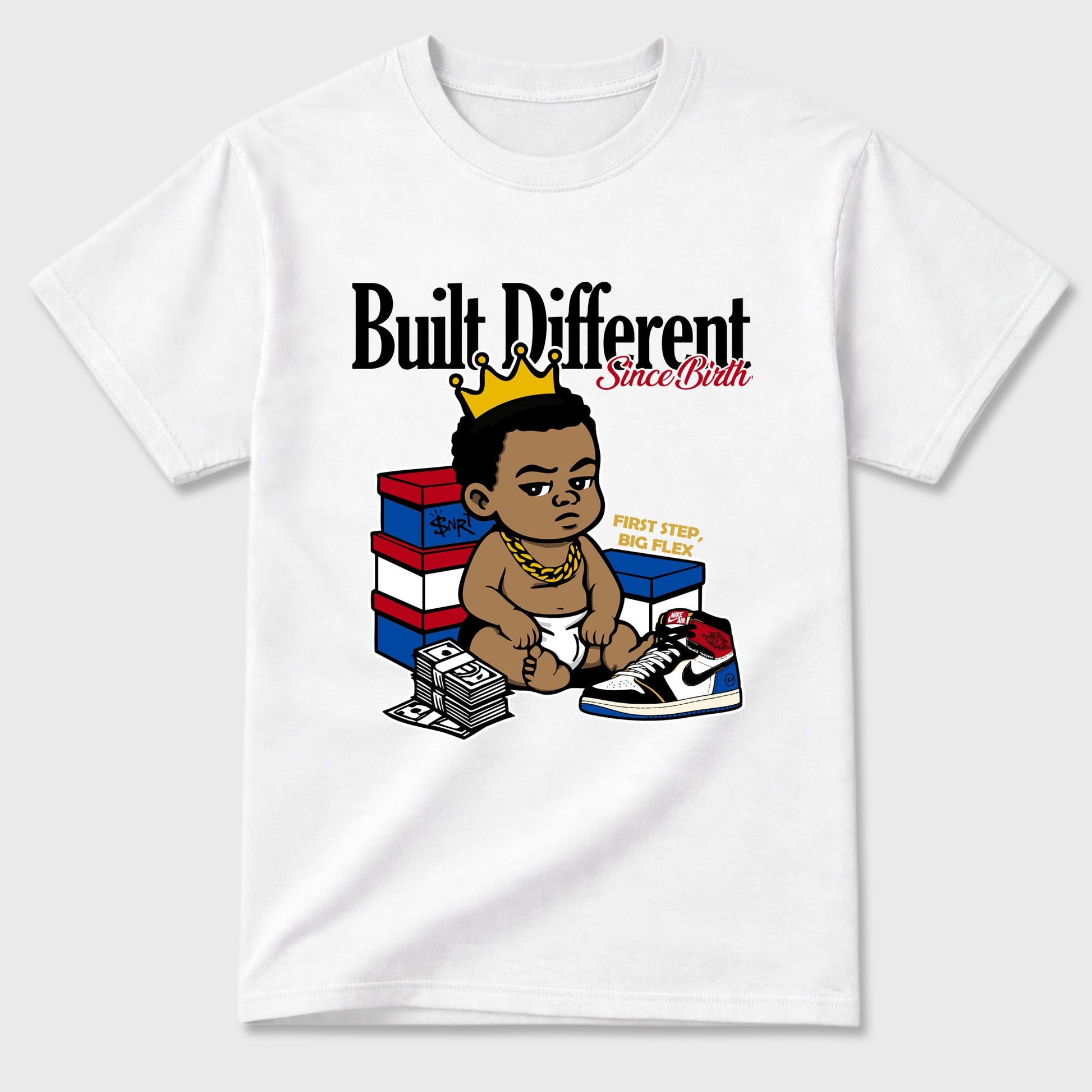 Sneaker match tees – Sneaker Tees To Match Air Jordan 1 Union x Fragment Shoes – Built Different Since Birth Tee White 2