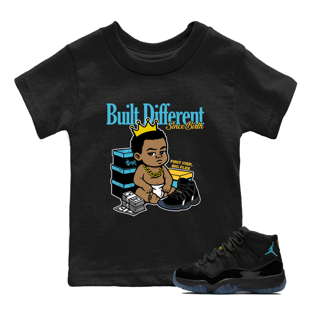 Sneaker match tees – Sneaker Tees To Match Air Jordan 11 Gamma Shoes – Built Different Since Birth Kids T-Shirt Black 1
