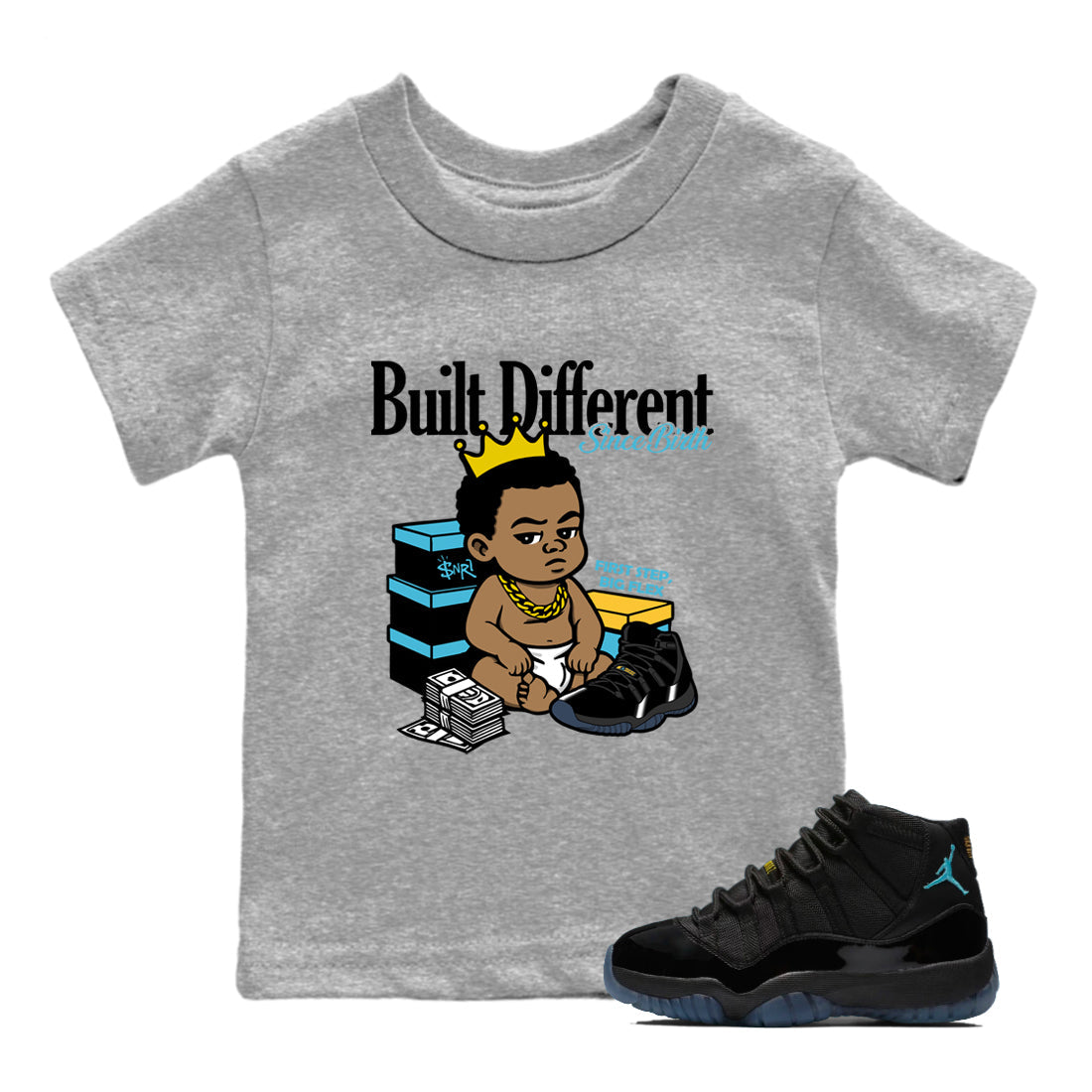 Sneaker match tees – Sneaker Tees To Match Air Jordan 11 Gamma Shoes – Built Different Since Birth Kids T-Shirt Heather Grey 1