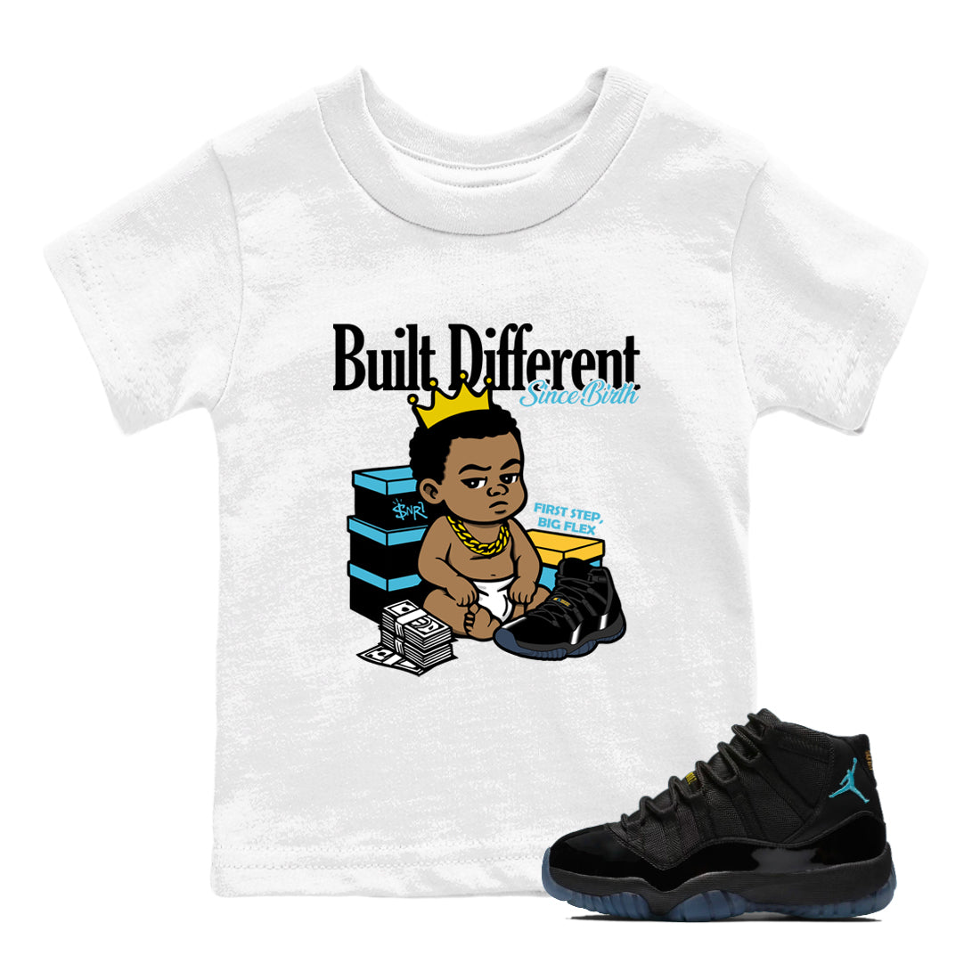 Sneaker match tees – Sneaker Tees To Match Air Jordan 11 Gamma Shoes – Built Different Since Birth Kids T-Shirt White 1