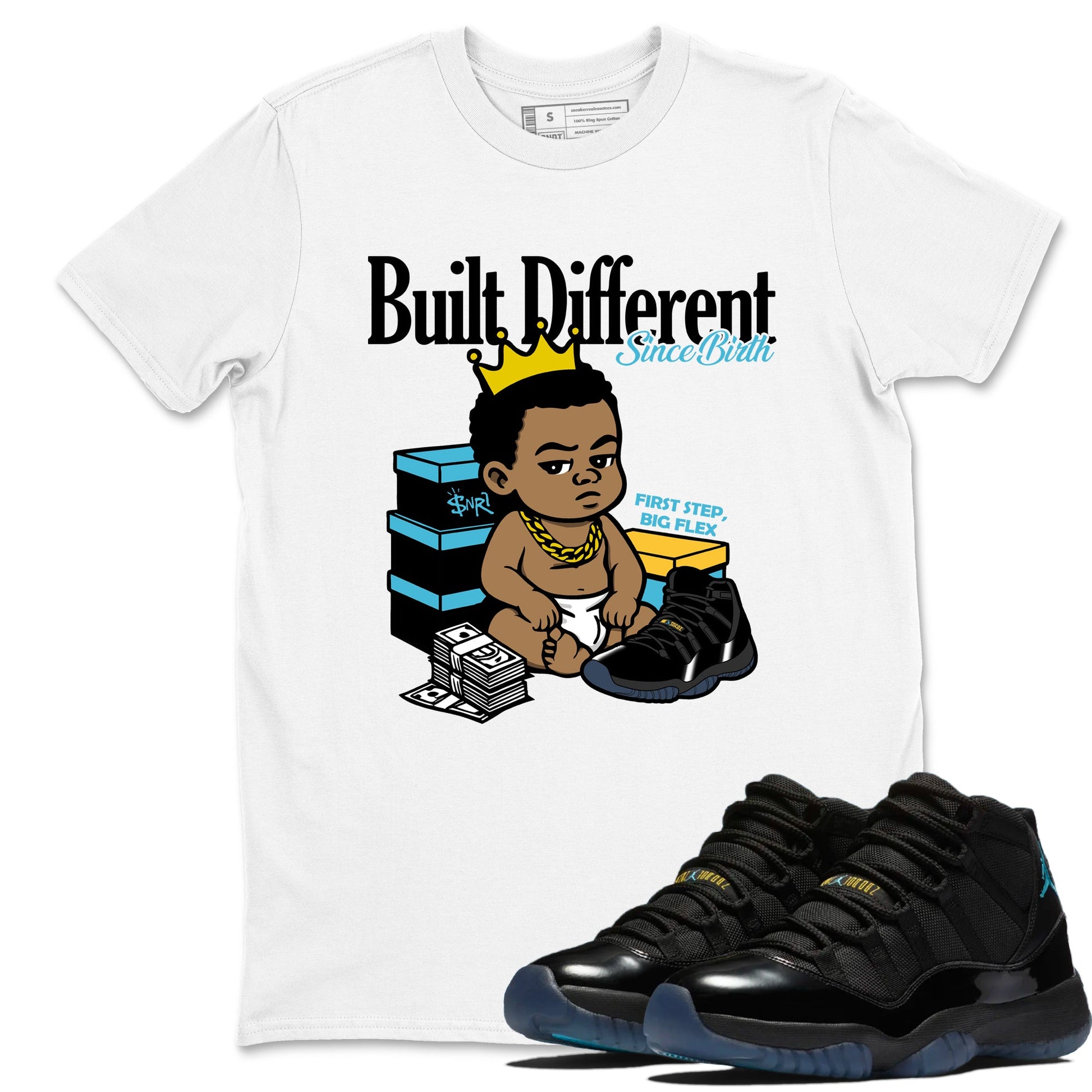 Sneaker match tees – Sneaker Tees To Match Air Jordan 11 Gamma Shoes – Built Different Since Birth Tee White 1
