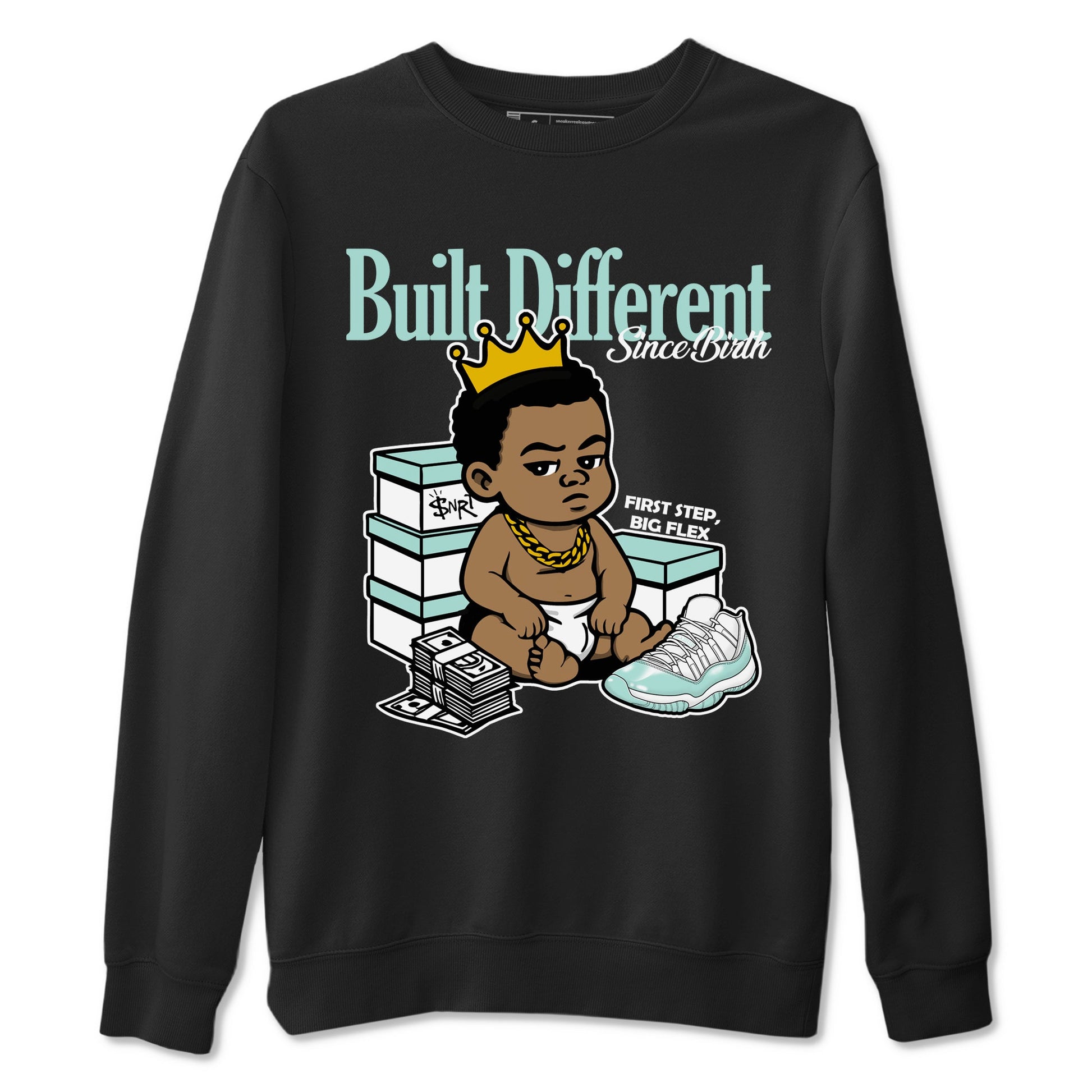 Built Different Since Birth sneaker match t-shirt styled to complete your fit with the Air Jordan 11 Igloo sneakers, shown in Black 2.
