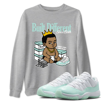 Built Different Since Birth sneaker match t-shirt styled to complete your fit with the Air Jordan 11 Igloo sneakers, shown in Heather Grey 1.