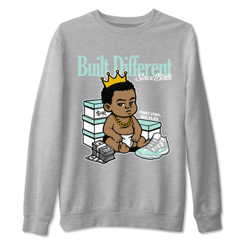 Built Different Since Birth sneaker match t-shirt styled to complete your fit with the Air Jordan 11 Igloo sneakers, shown in Heather Grey 2.