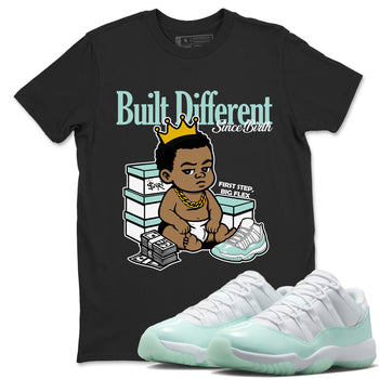 Built Different Since Birth sneaker match t-shirt styled to complete your fit with the Air Jordan 11 Igloo sneakers, shown in Black 1.