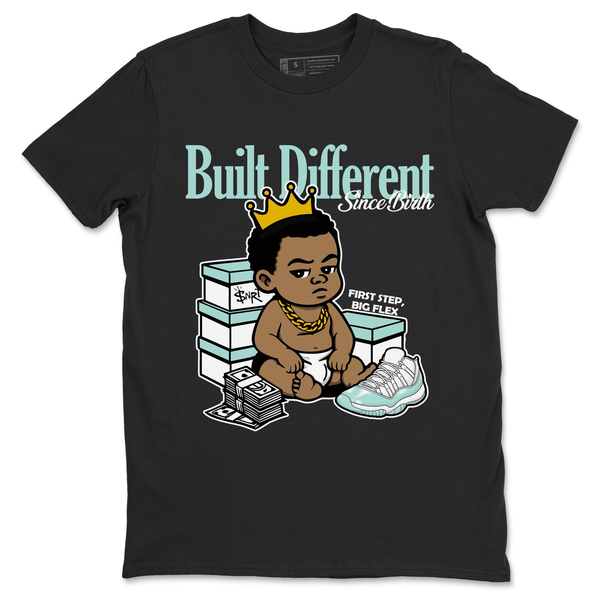 Built Different Since Birth sneaker match t-shirt styled to complete your fit with the Air Jordan 11 Igloo sneakers, shown in Black 2.