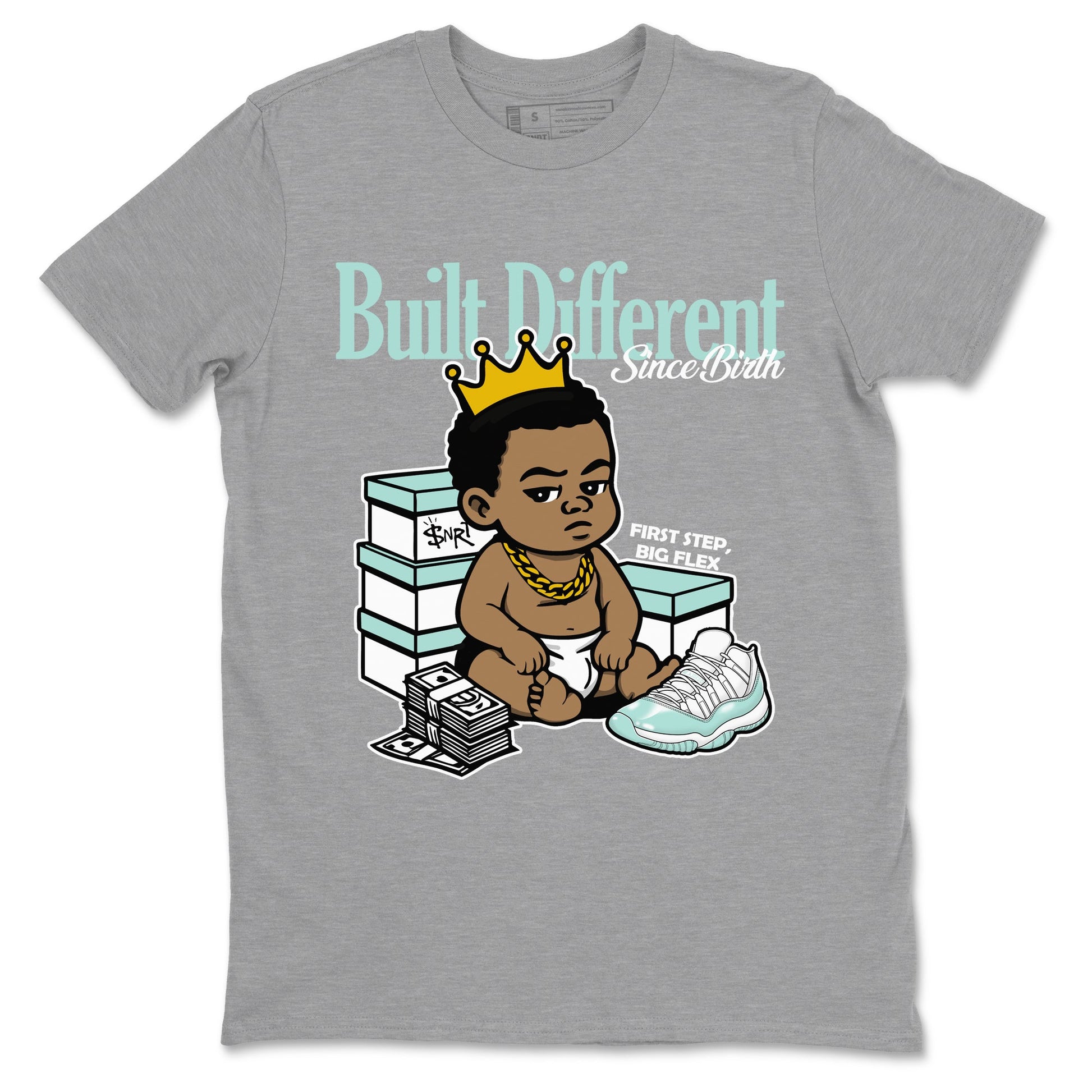 Built Different Since Birth sneaker match t-shirt styled to complete your fit with the Air Jordan 11 Igloo sneakers, shown in Heather Grey 2.