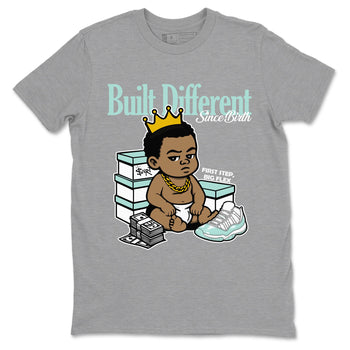 Built Different Since Birth sneaker match t-shirt styled to complete your fit with the Air Jordan 11 Igloo sneakers, shown in Heather Grey 2.
