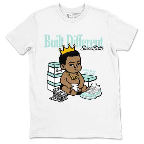Built Different Since Birth sneaker match t-shirt styled to complete your fit with the Air Jordan 11 Igloo sneakers, shown in White 2.