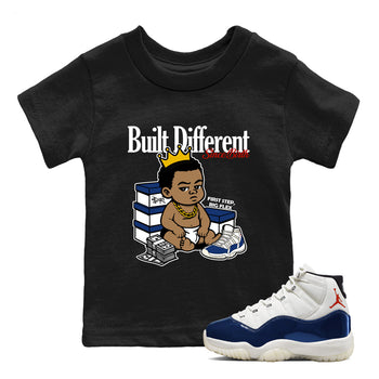 Sneaker match tees – Sneaker Threads To Match Air Jordan 11 Rare Air Shoes – Built Different Since Birth Kids T-Shirt Black 1