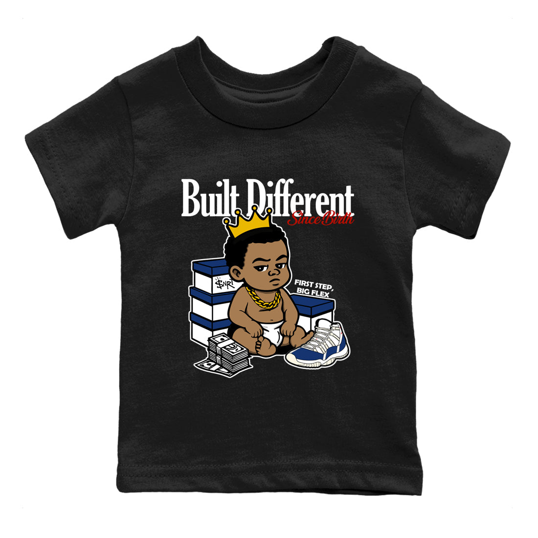 Sneaker match tees – Sneaker Threads To Match Air Jordan 11 Rare Air Shoes – Built Different Since Birth Kids T-Shirt Black 2