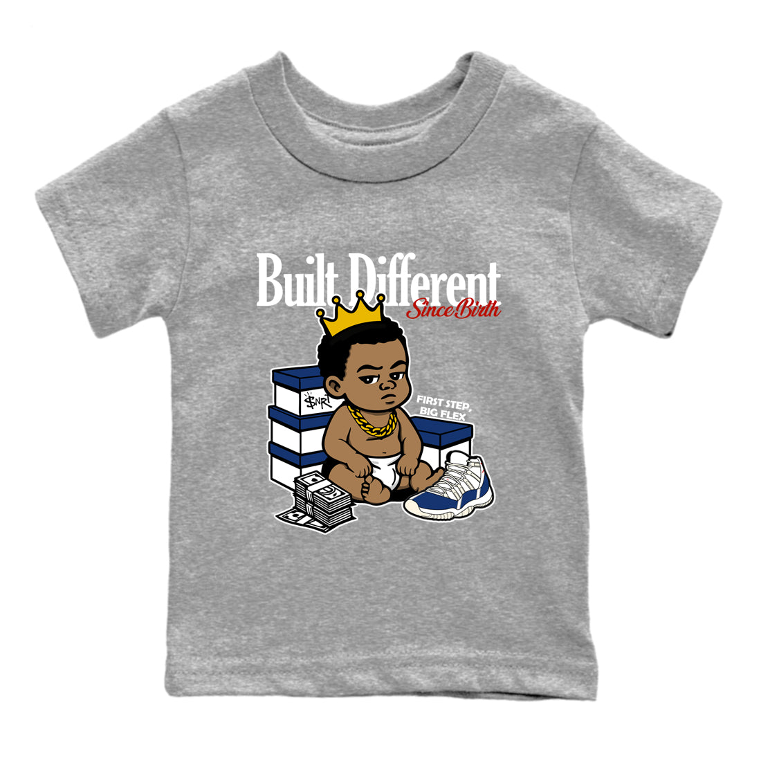 Sneaker match tees – Sneaker Threads To Match Air Jordan 11 Rare Air Shoes – Built Different Since Birth Kids T-Shirt Heather Grey 2