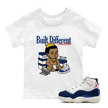 Sneaker match tees – Sneaker Threads To Match Air Jordan 11 Rare Air Shoes – Built Different Since Birth Kids T-Shirt White 1