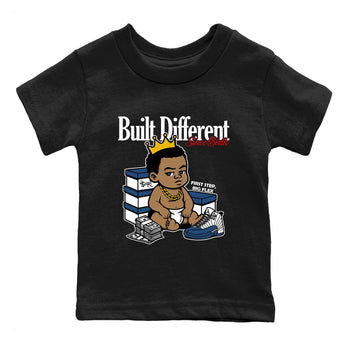 Sneaker match tees – Sneaker Tees To Match Air Jordan 12 French Blue Shoes – Built Different Since Birth Kids T-Shirt Black 2