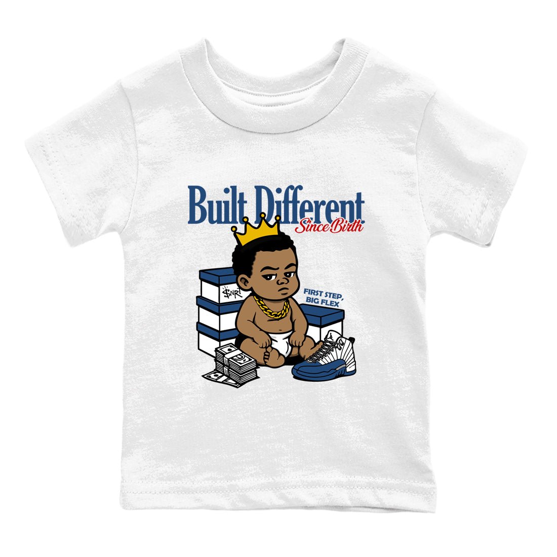 Sneaker match tees – Sneaker Tees To Match Air Jordan 12 French Blue Shoes – Built Different Since Birth Kids T-Shirt White 2
