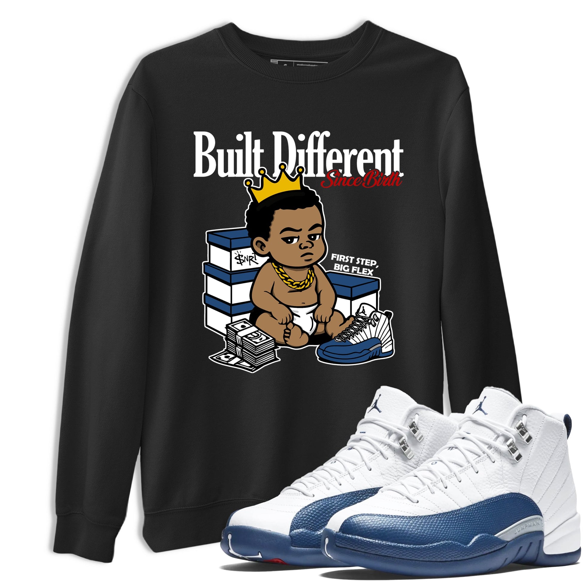 Sneaker match tees – Sneaker Tees To Match Air Jordan 12 French Blue Shoes – Built Different Since Birth Tee Black 1