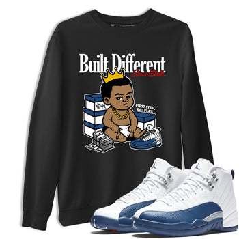 Sneaker match tees – Sneaker Tees To Match Air Jordan 12 French Blue Shoes – Built Different Since Birth Tee Black 1