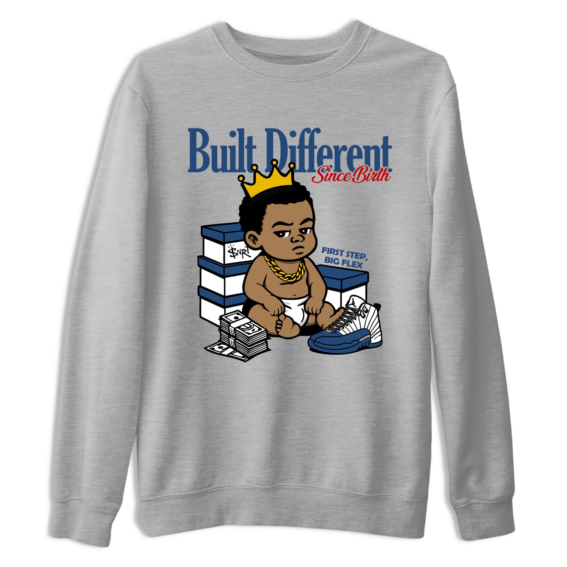 Sneaker match tees – Sneaker Tees To Match Air Jordan 12 French Blue Shoes – Built Different Since Birth Tee Heather Grey 2