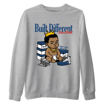 Sneaker match tees – Sneaker Tees To Match Air Jordan 12 French Blue Shoes – Built Different Since Birth Tee Heather Grey 2