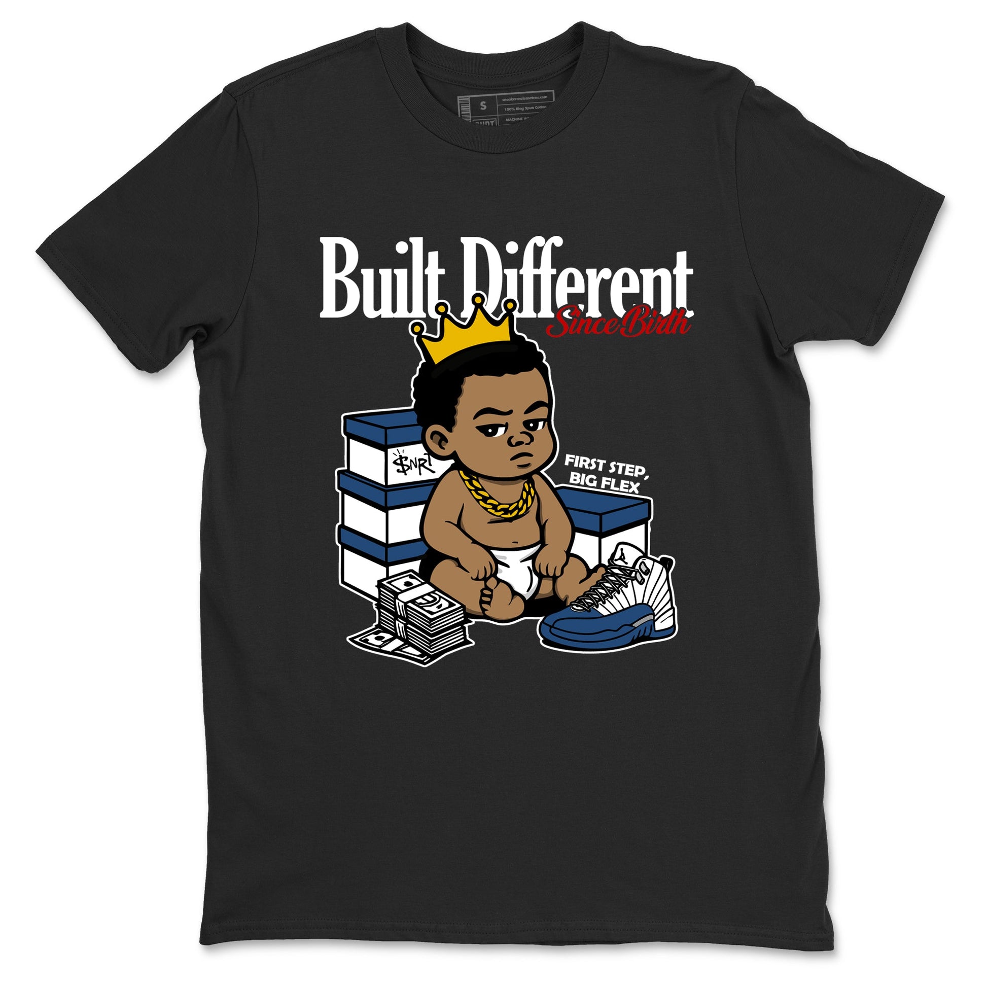 Sneaker match tees – Sneaker Tees To Match Air Jordan 12 French Blue Shoes – Built Different Since Birth Tee Black 2