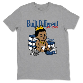 Sneaker match tees – Sneaker Tees To Match Air Jordan 12 French Blue Shoes – Built Different Since Birth Tee Heather Grey 2