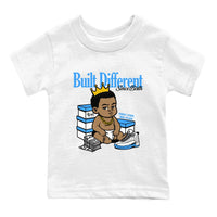 Built Different Since Birth SNRT Sneaker Tees Kids - Air Jordan 12 White and University Blue