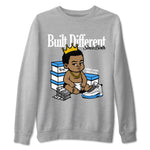 Built Different Since Birth sneaker match t-shirt styled to complete your fit with the Air Jordan 12 White and University Blue sneakers, shown in Heather Grey 2.
