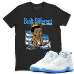 Built Different Since Birth sneaker match t-shirt styled to complete your fit with the Air Jordan 12 White and University Blue sneakers, shown in Black 1.