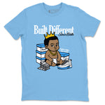 Built Different Since Birth sneaker match t-shirt styled to complete your fit with the Air Jordan 12 White and University Blue sneakers, shown in Carolina Blue 2.