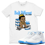 Built Different Since Birth sneaker match t-shirt styled to complete your fit with the Air Jordan 12 White and University Blue sneakers, shown in White 1.