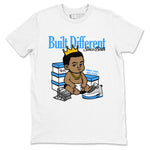 Built Different Since Birth sneaker match t-shirt styled to complete your fit with the Air Jordan 12 White and University Blue sneakers, shown in White 2.